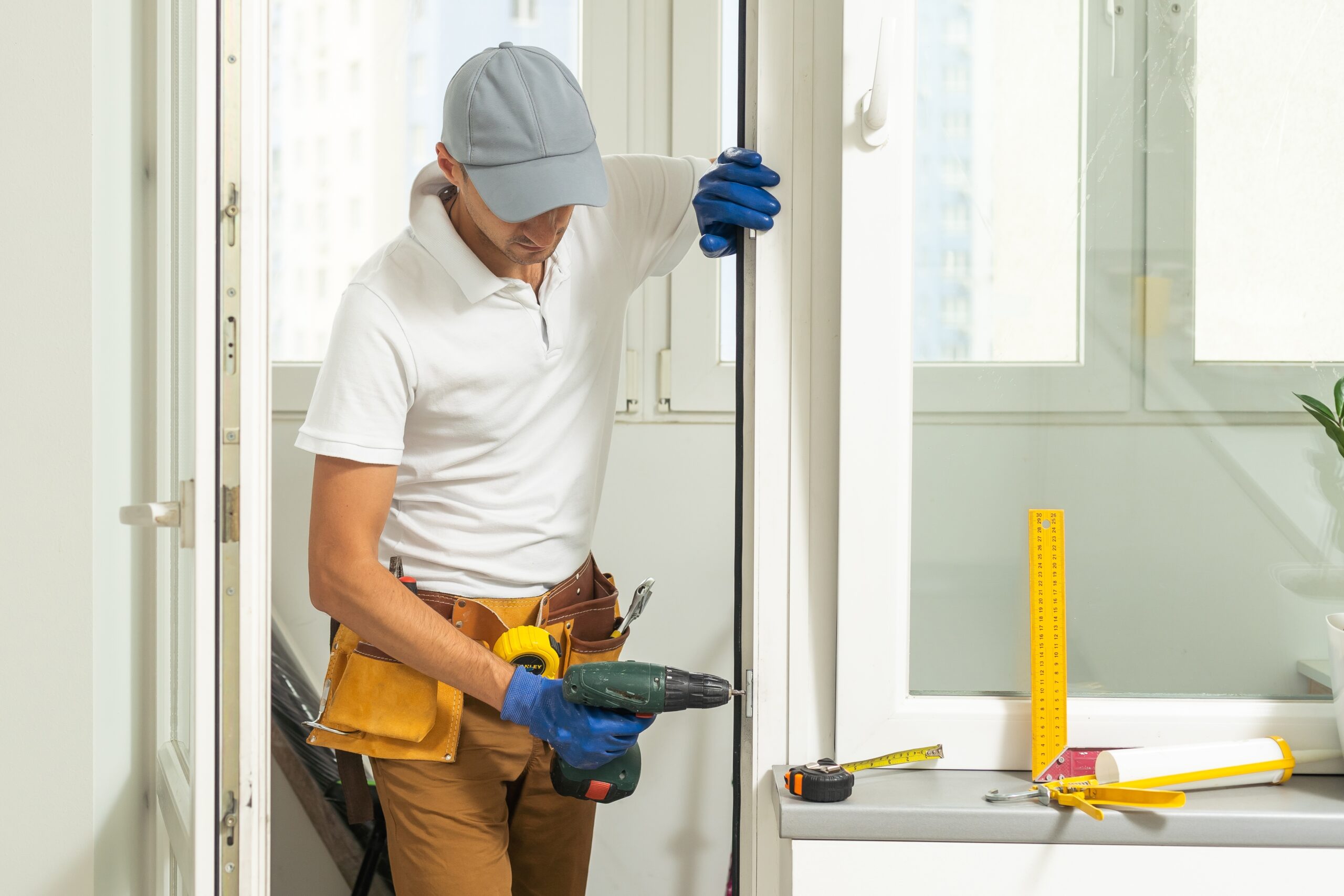 Triple-pane vinyl window frame cross-section installation