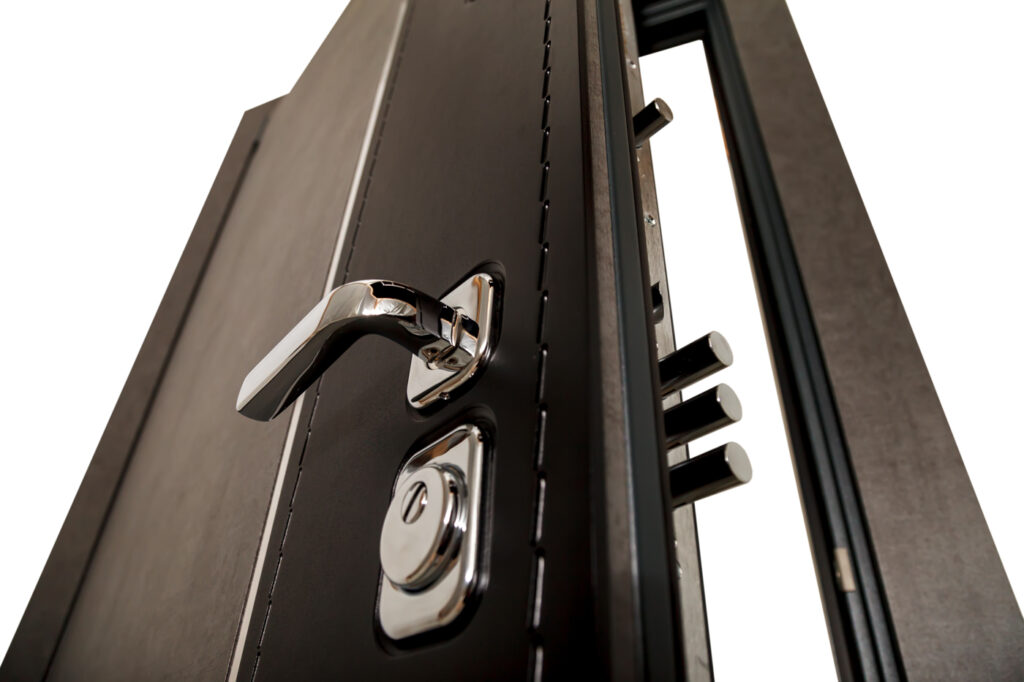 High-security door with chrome lock and deadbolt system
