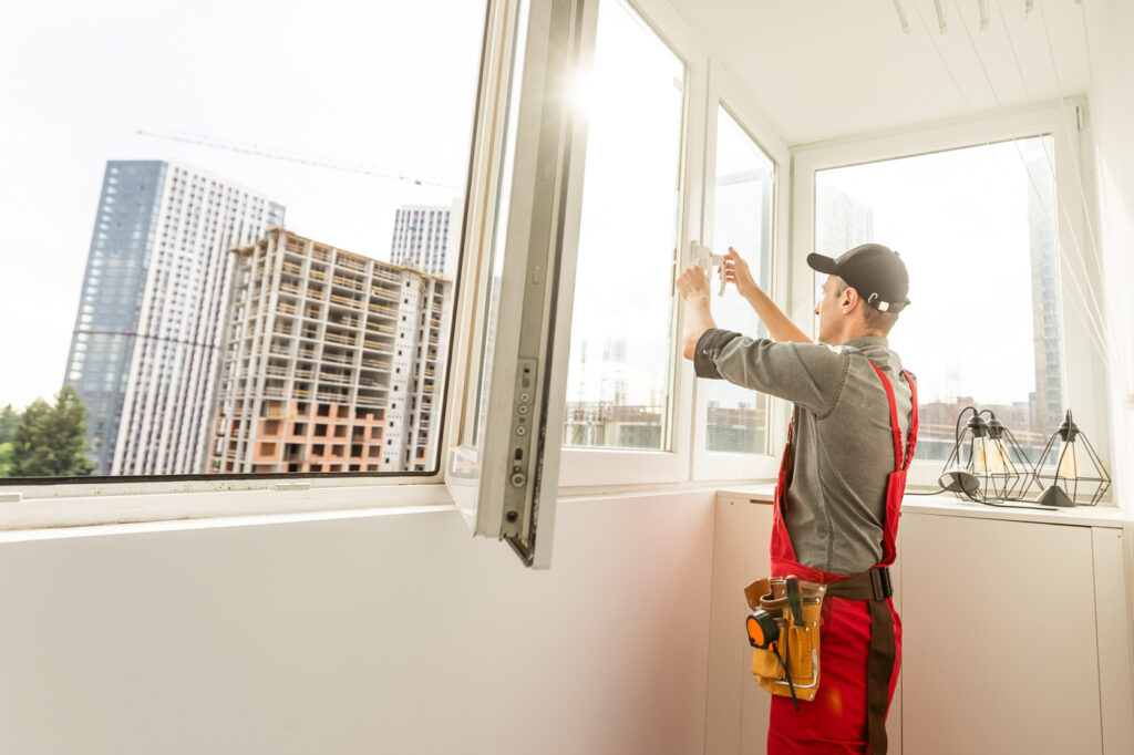 Fix Find technician installing vinyl window in condo