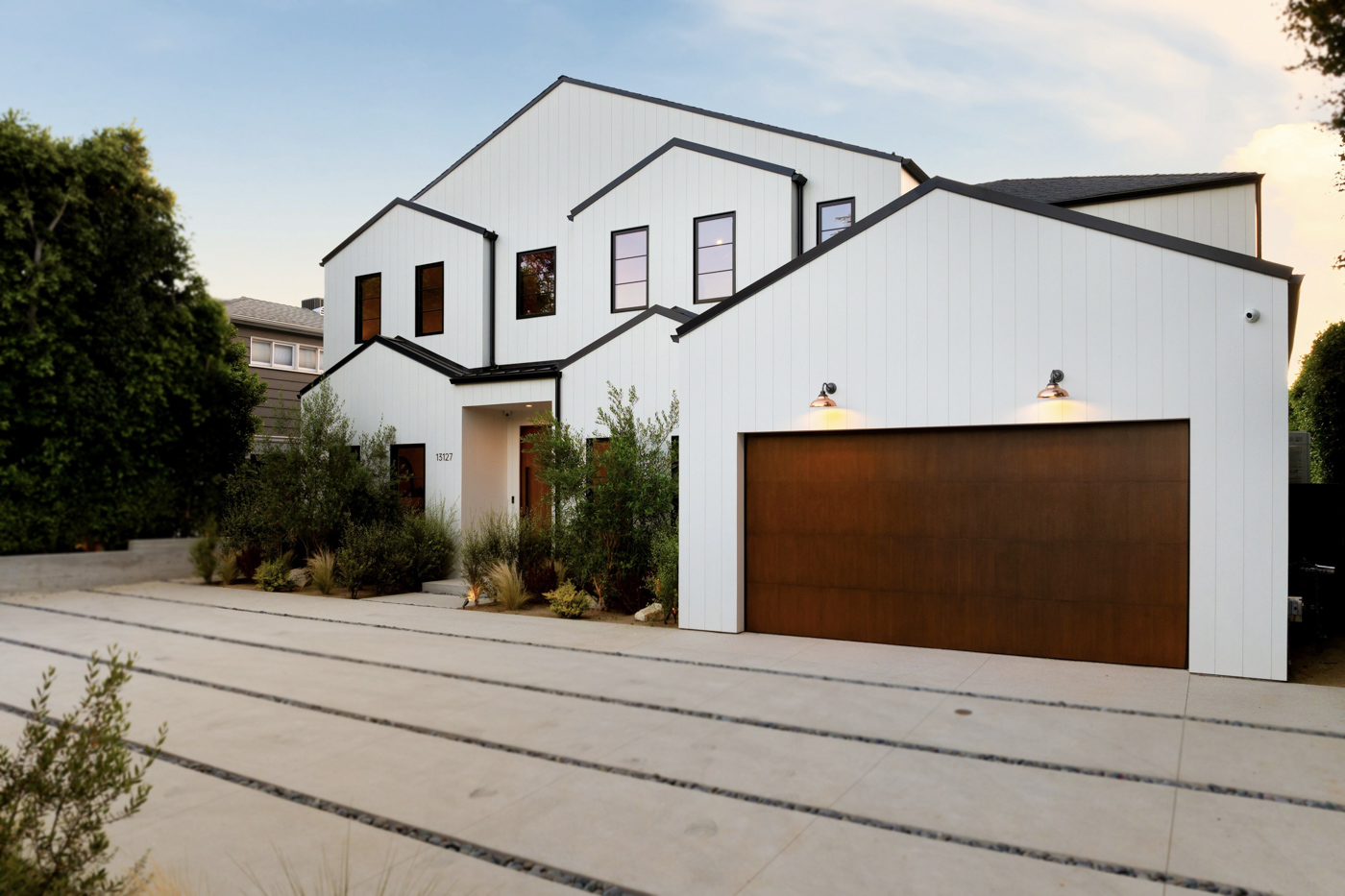 Residential garage doors on suburban home
