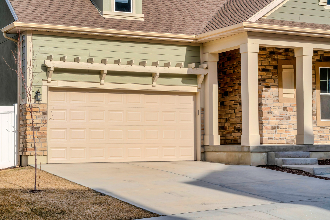 Modern home with new garage door