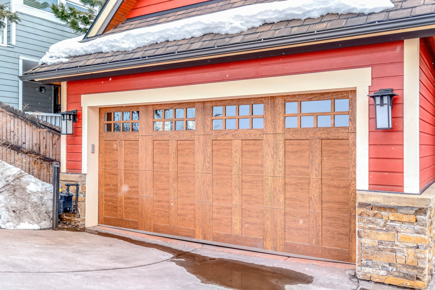 White double garage doors of residential home